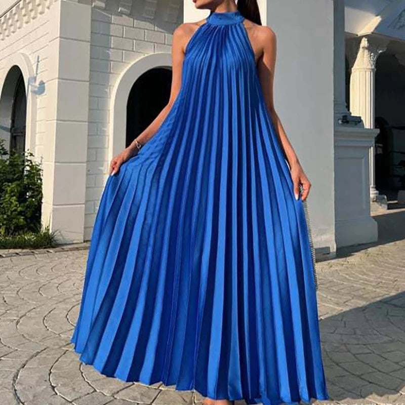 New 2025 Elegant Solid Swing Loose Party Dress Spring Female Halter Slim Banquet Long Dress Women Sexy Off Shoulder Gala Dress