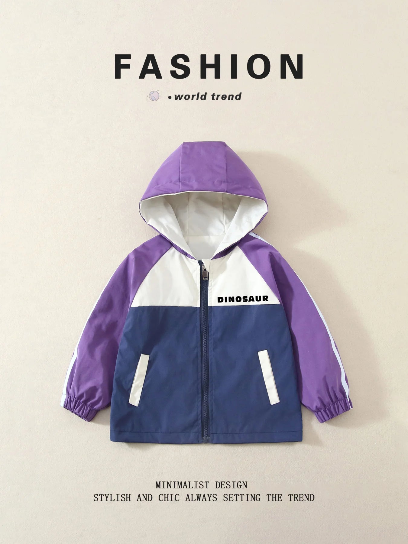 Unisex Kids' Color-Block Hooded Jackets, Cute Dinosaur Print, Spring/Autumn, Lightweight, Ages 3-10 Years