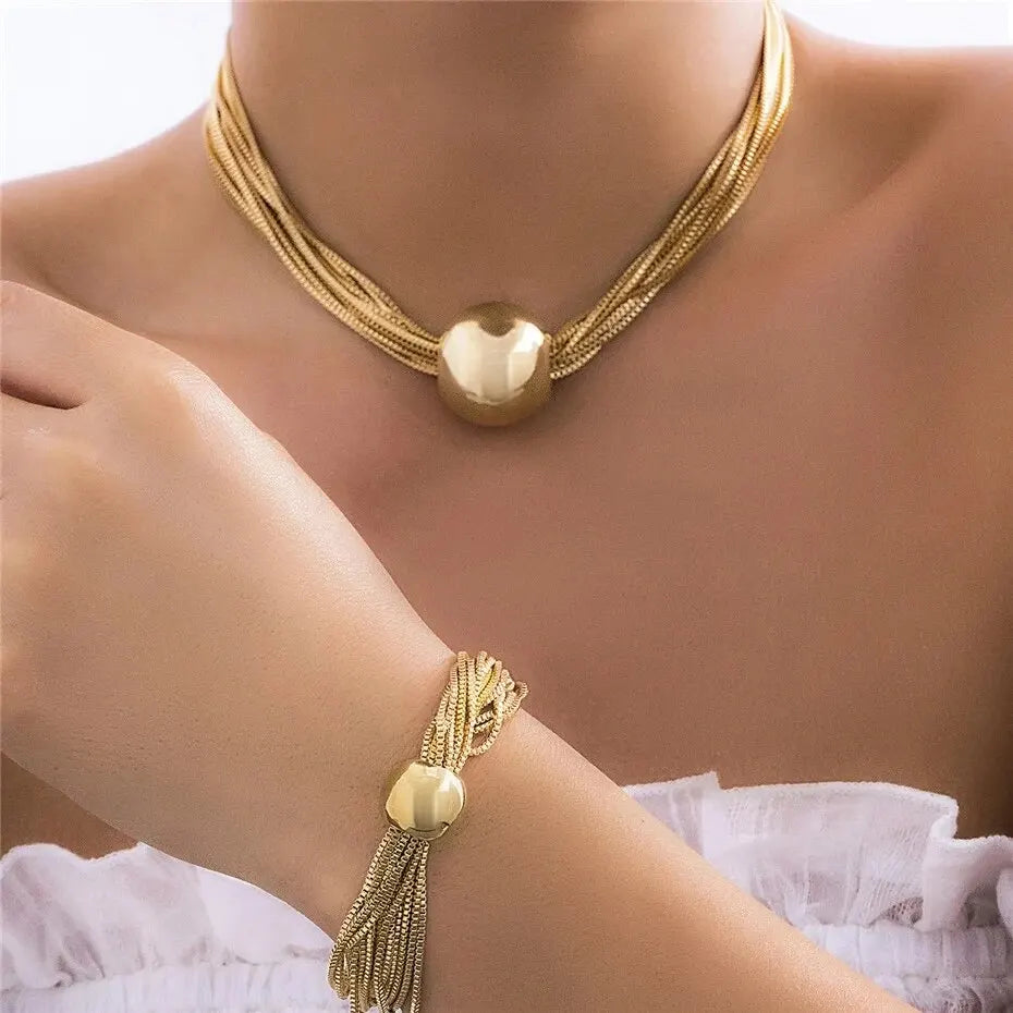 Bohemian Colorful Necklaces Bracelet Set punk Gold chain Choker Necklace Jewelry for Women