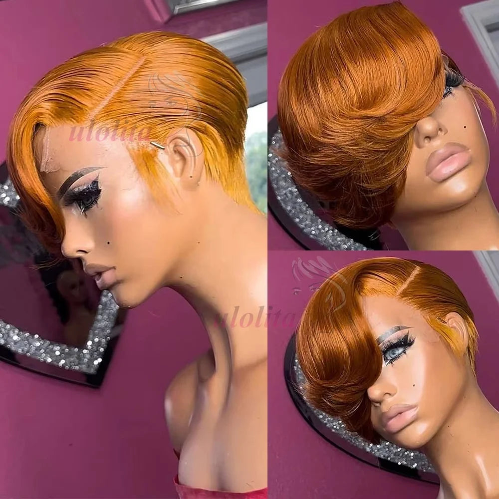 13x4 Short Bob Wig 100% Human Hair Wig Pixie Cut Colored 99J straight Lace Frontal Human Hair Wigs for Women 180% Density