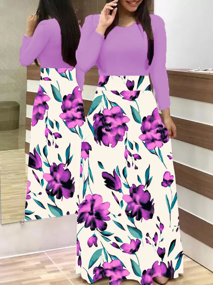 flower color matching dresses, long dresses, for women's