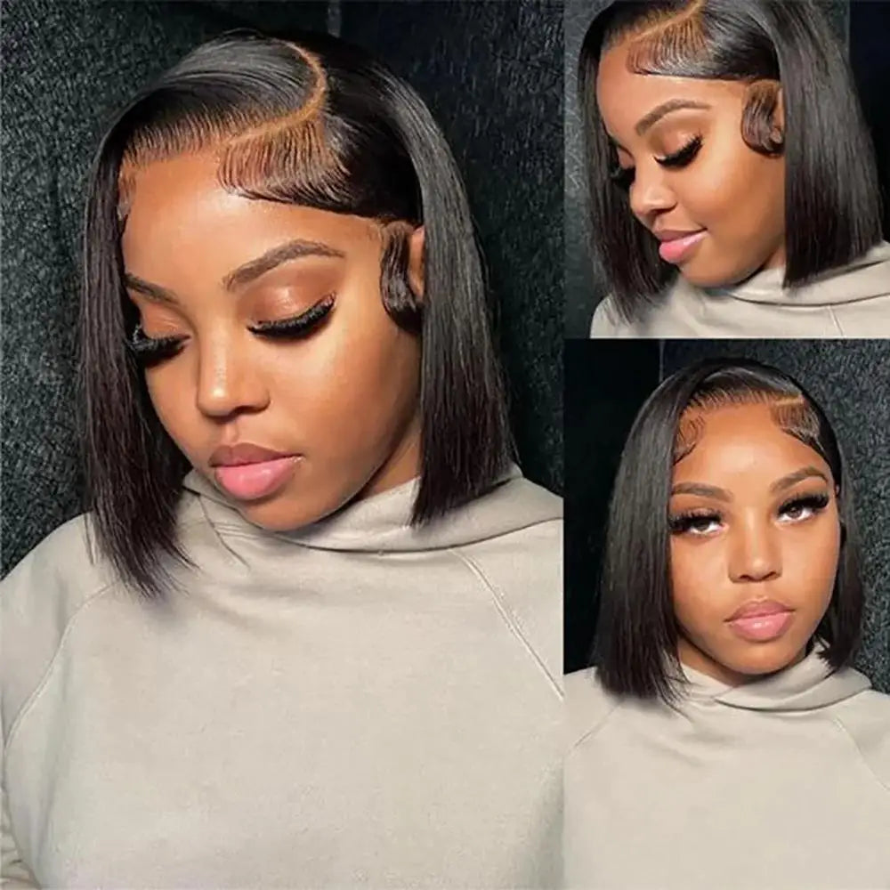 13x4 Straight Lace Frontal Bob Wig 8-14 Inches Pre Plucked 100% Real Human Hair Wigs Brazilian Remy Bone Straight