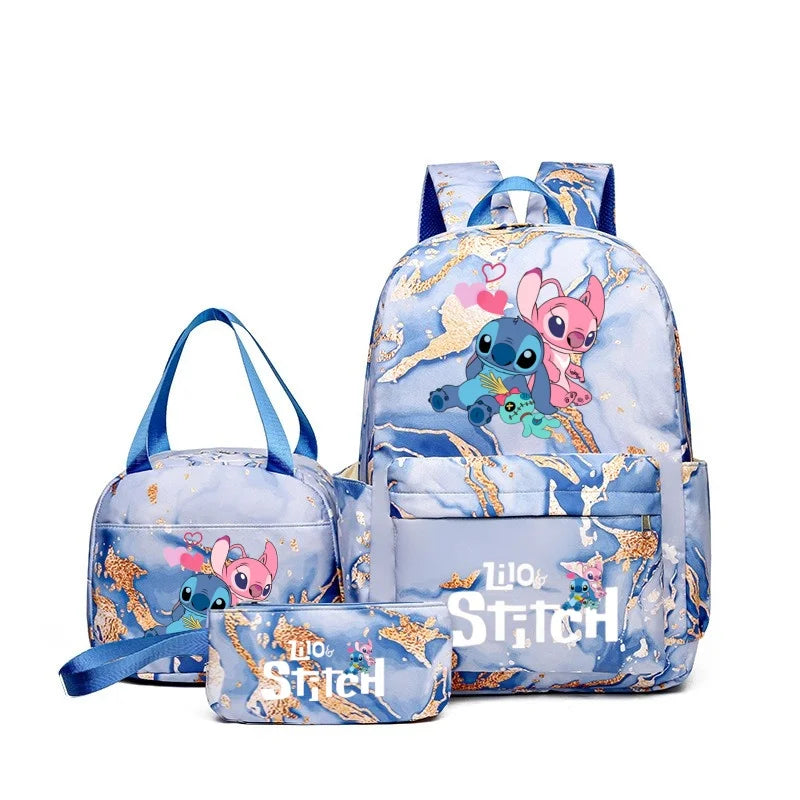 3Pcs Stitch Print Backpack Set, With Tote and Pouch, Large Capacity Lightweight And Pouch