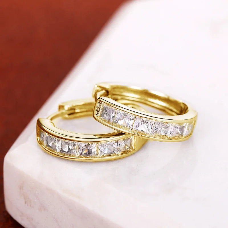 Gold Color Plated Stainless Steel Round Circle Earrings for Women Fashion Cubic Zirconia Hoop Earrings Jewelry Pendientes Mujer