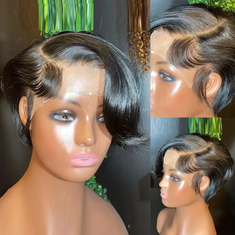 13x4 Short Bob Wig 100% Human Hair Wig Pixie Cut Colored 99J straight Lace Frontal Human Hair Wigs for Women 180% Density