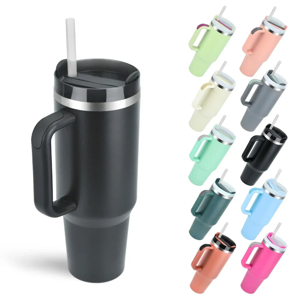 40oz 1200ML umbler with Handle Straw Double Wall Thermal Travel Cup