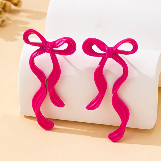 1 pairs classic rose red bow alloy oil drop earrings, suitable for dating and wearing bows as Valentine's Day gifts, suitable fo