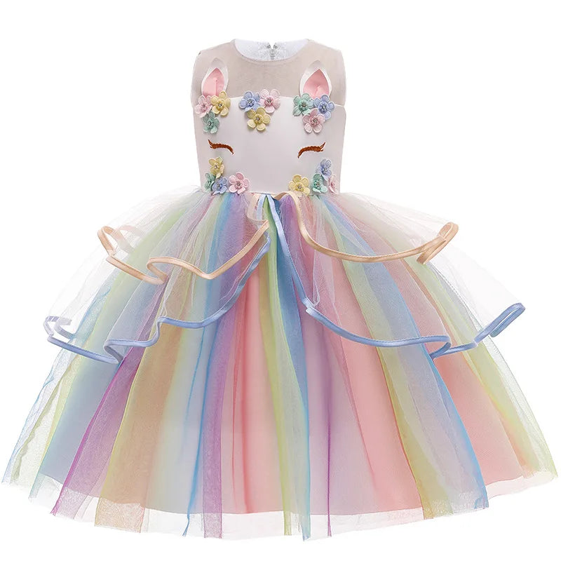 Baby Girls Unicorn Tutu Dress Pastel Rainbow Princess Girls Birthday Party Dress Children Kids Halloween Unicorn Perform Costume