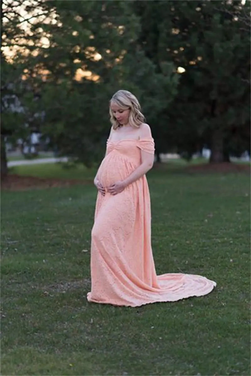 Lace Maternity Maxi Dress with Flutter Sleeves