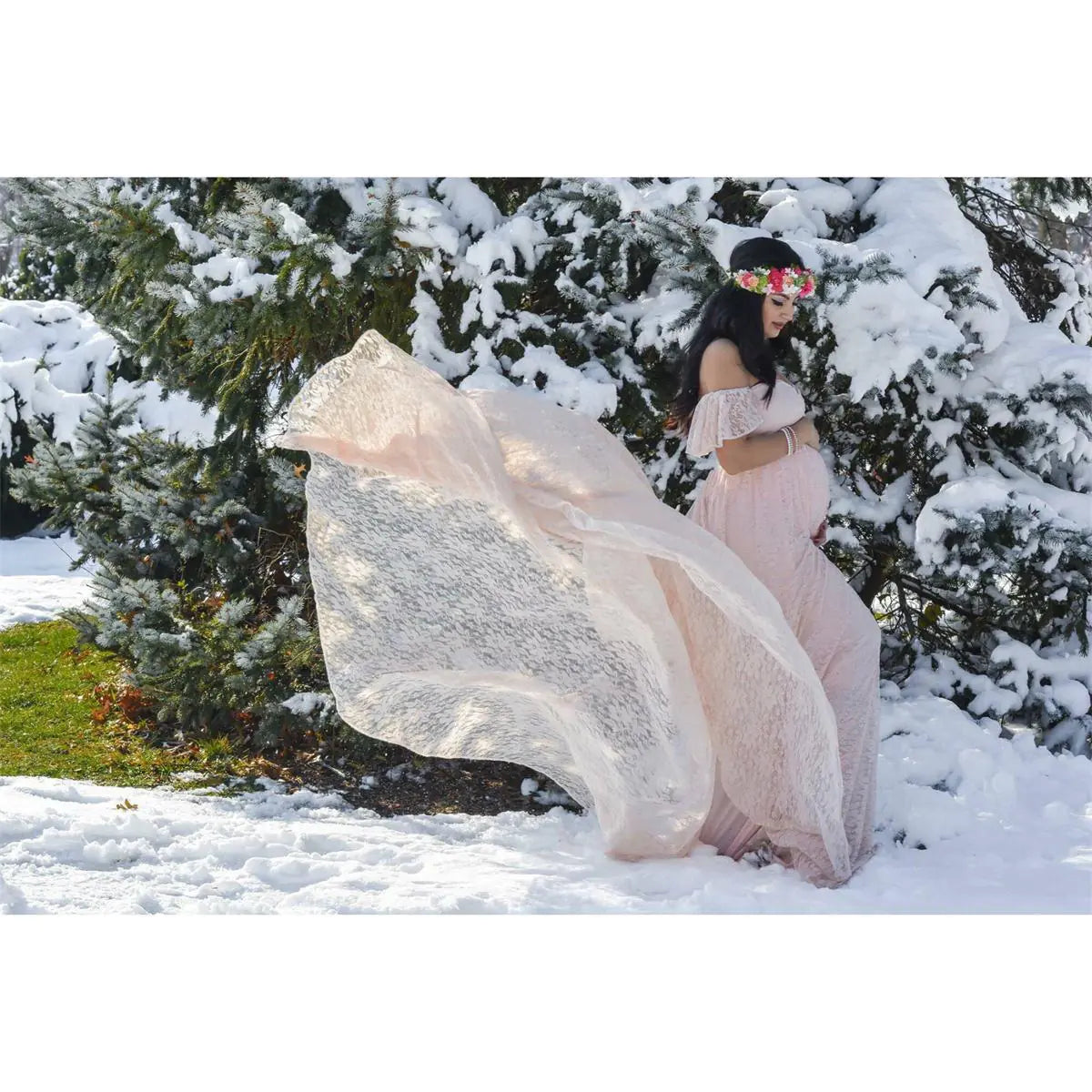 Lace Maternity Maxi Dress with Flutter Sleeves