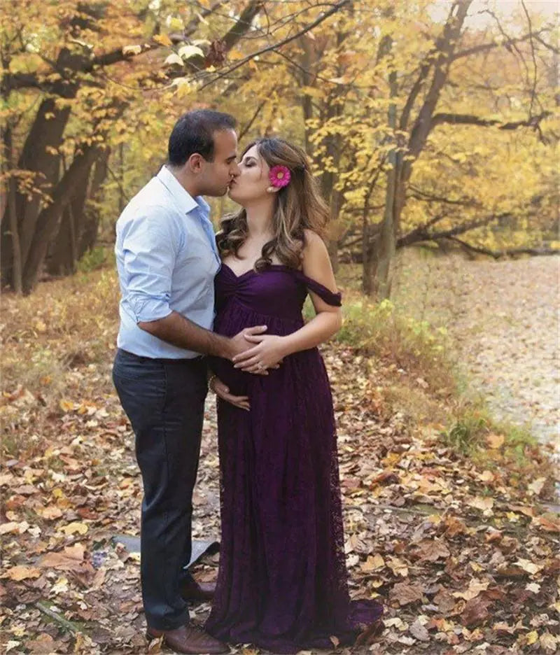 Lace Maternity Maxi Dress with Flutter Sleeves