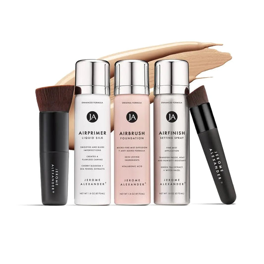 MagicMinerals AirBrush Foundation Set by Jerome Alexander - Complete 5pc Spray Makeup Set with Foundation Primer and Setting/Finishing Spray - for Smooth Radiant Skin (Dark)
