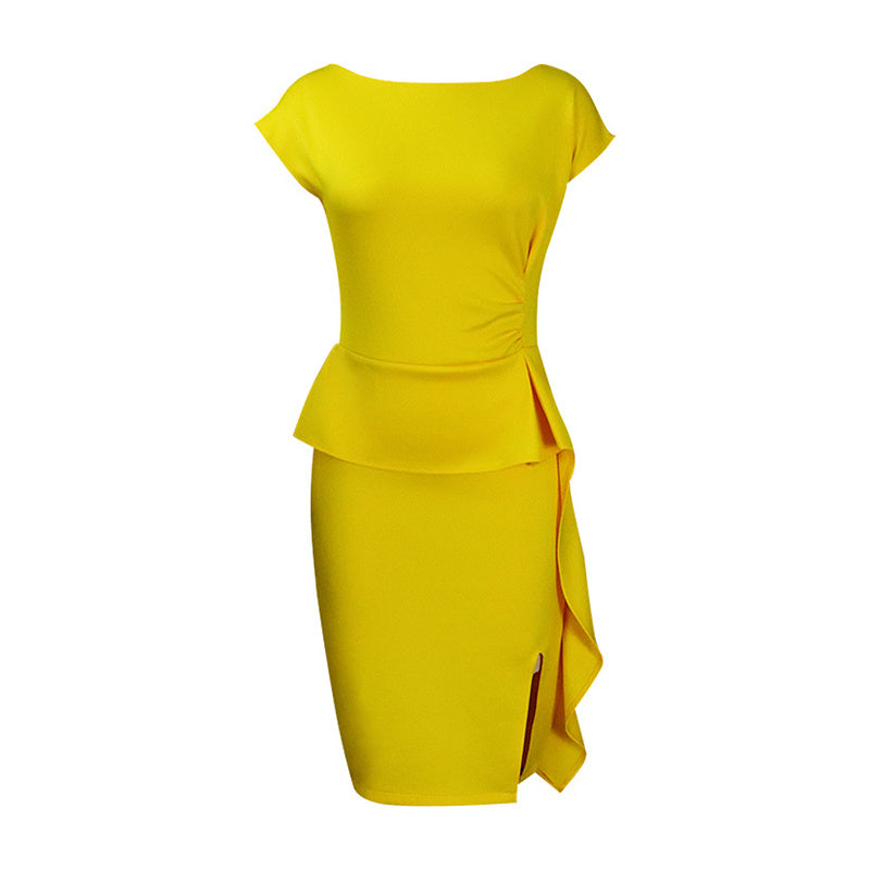 Women's Elegant Ruffle Sleeveless Bodycon Formal Party Cocktail Pencil Midi Dress