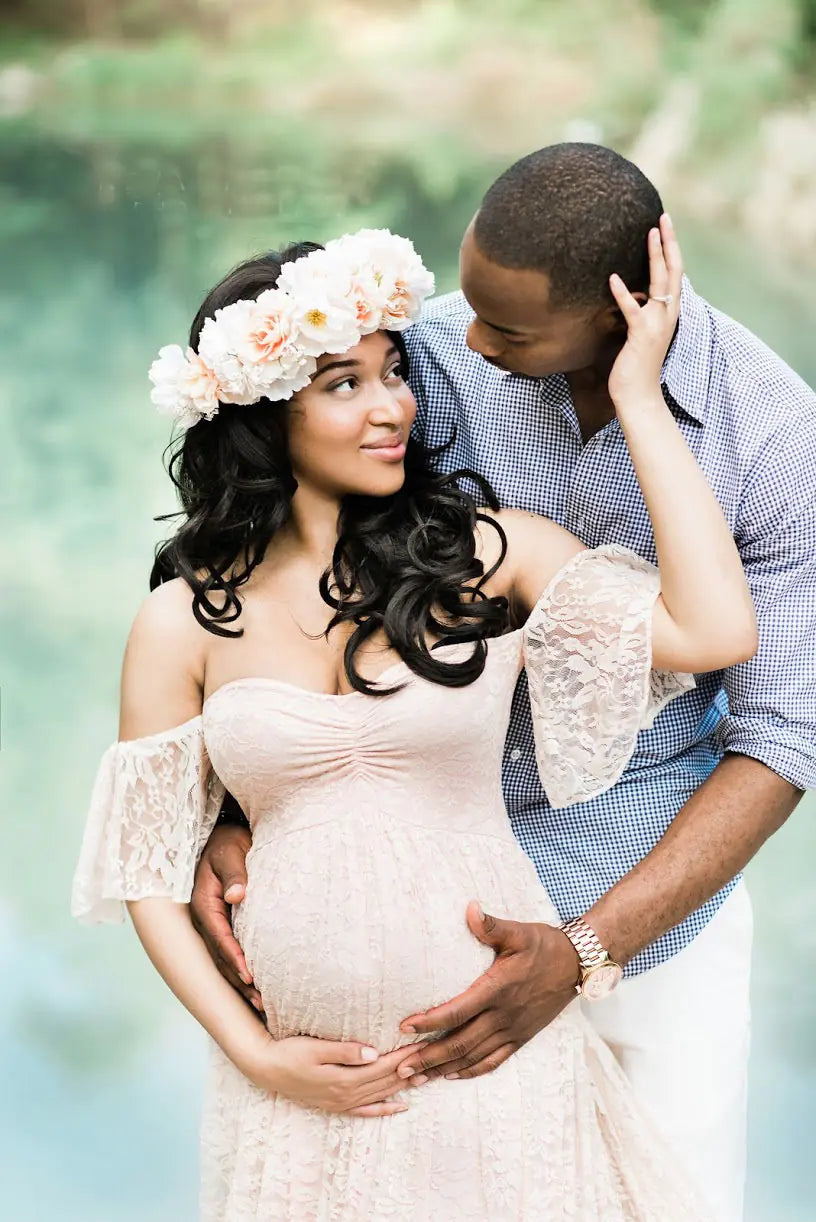 Lace Maternity Maxi Dress with Flutter Sleeves