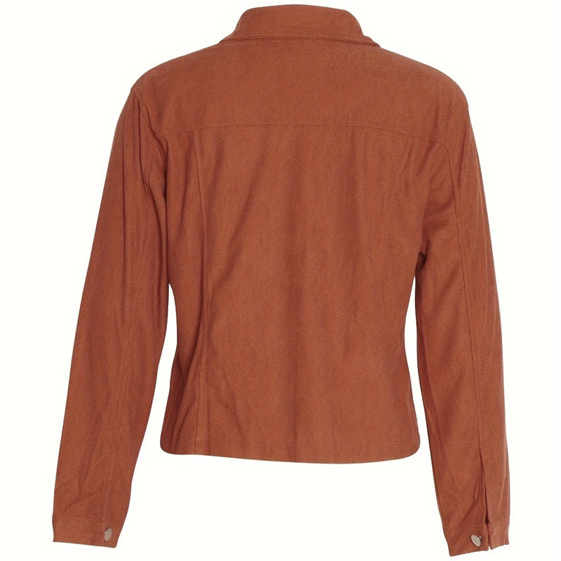 Women's Corduroy Long Sleeve Jacket - Casual Button-Up Coat With Flap Pockets, Fall & Spring Fashion Outerwear