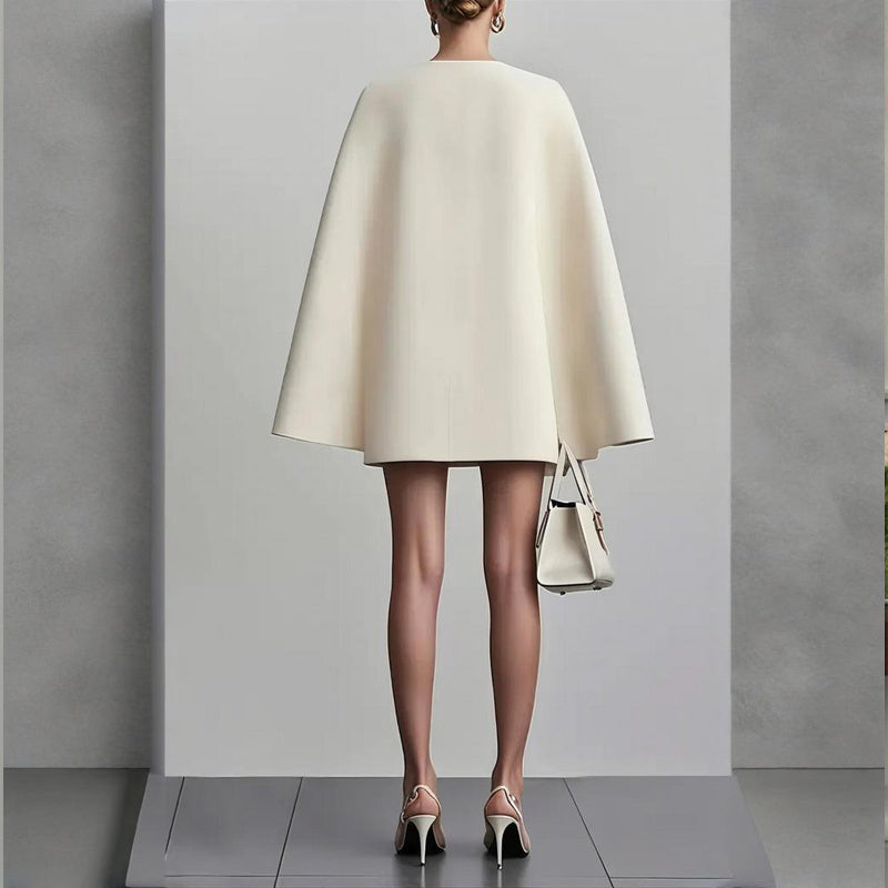 Women's Elegant Solid Color V Neck Double-Breasted Cape Blazer Dress Spring & Summer Party Outfit