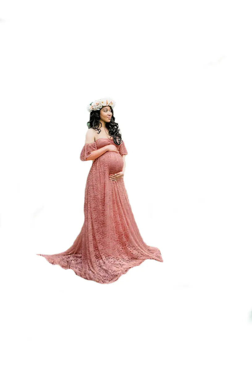 Lace Maternity Maxi Dress with Flutter Sleeves