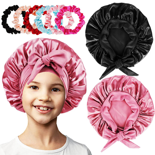 LBYLUS 2 Pcs Satin Bonnet for Kids SleepingKids Bonnets for Girls with Kids Scrunchies for KidsToddler