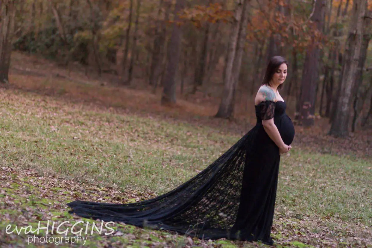 Lace Maternity Maxi Dress with Flutter Sleeves