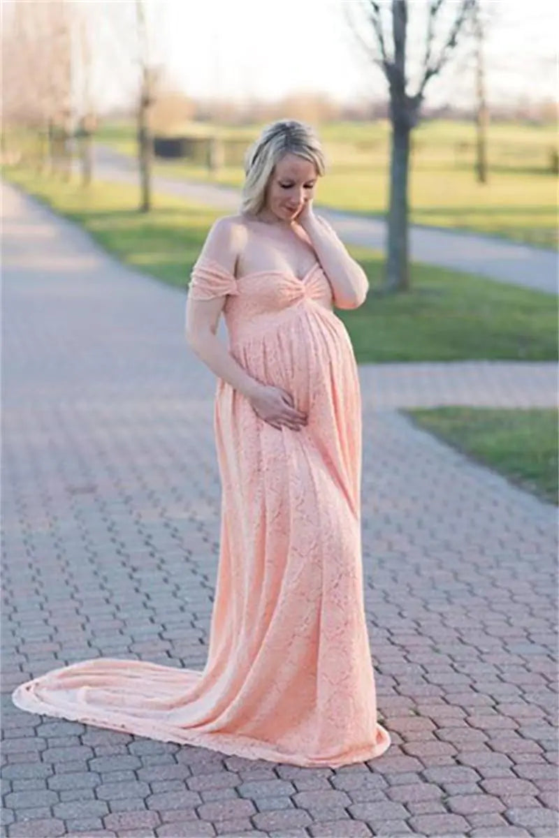 Lace Maternity Maxi Dress with Flutter Sleeves