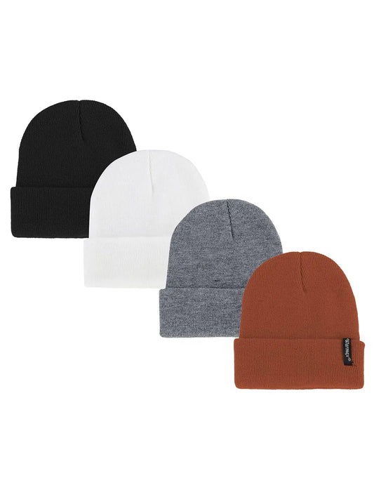 American Trends Baby Beanie for Toddler Kids Winter Hat Infant Knit Hat Warm for Baby Boys Girls 0-3 Years 4 Pack Black & White & Gray & Maroon