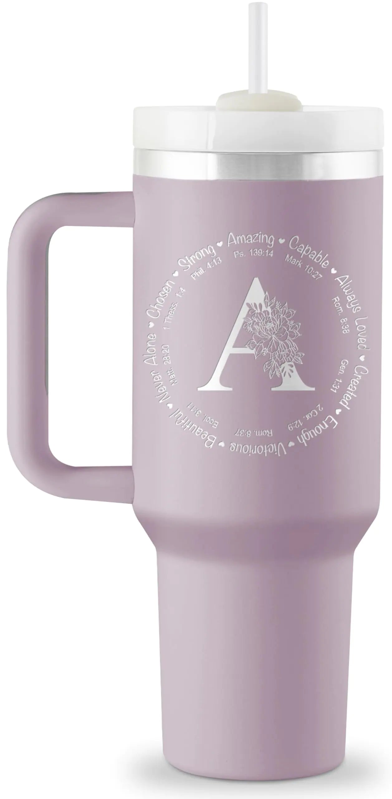 Christian Gifts for Women Religious Gifts for Women Monogrammed 40 oz Engraved Tumbler Spiritual Inspirational Gifts Faith based gifts Bible Gift Christian Tumbler for Women Initial Christian Cup