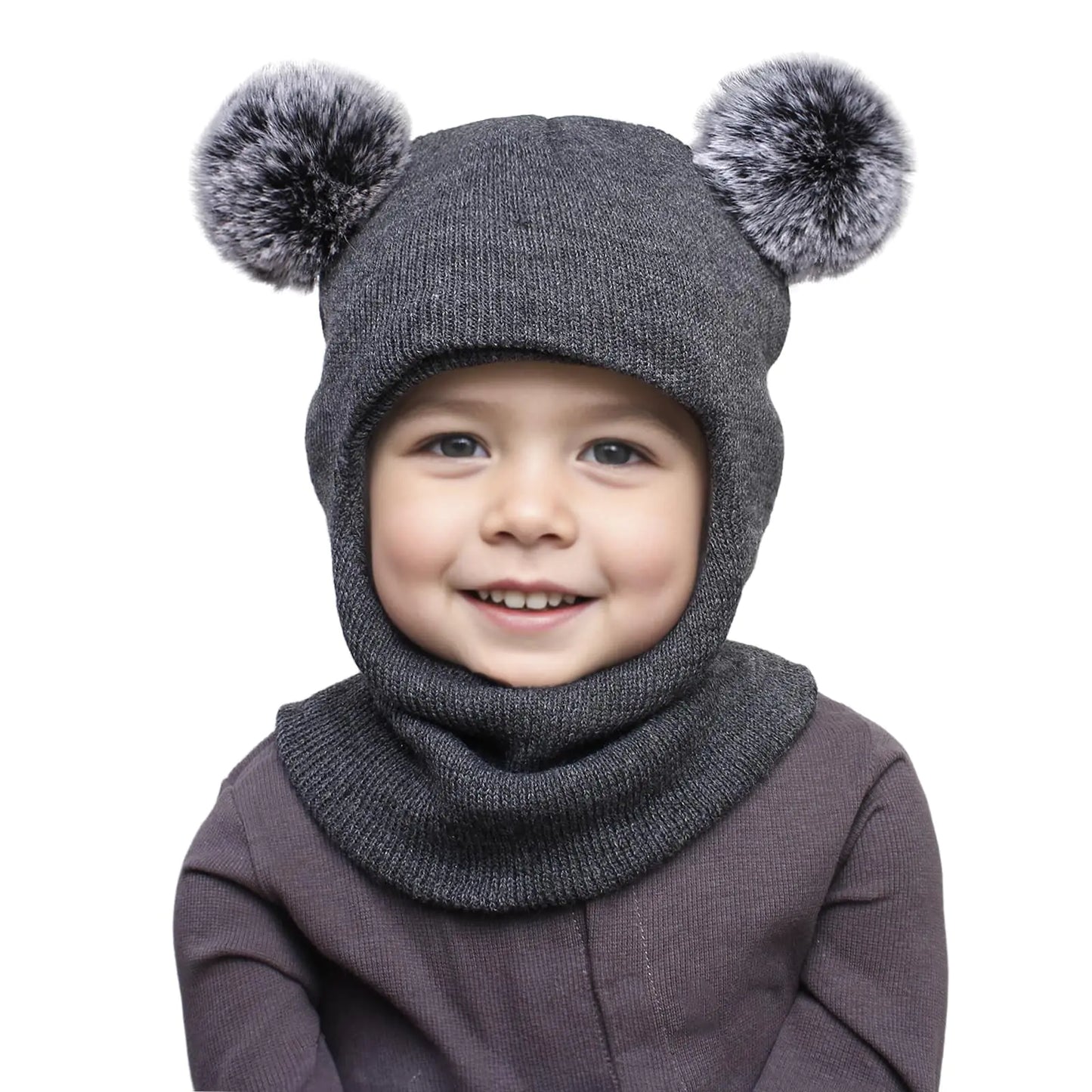 Sea Zaela Toddler Winter Hat Scarf Baby Beanie with Neck Warmer Boys Girls Warm Windproof Knit Hats 1-6 TDark Grey