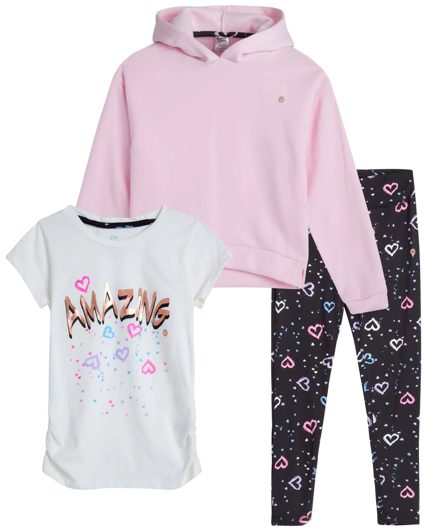 RBX Girls Legging Set - 3 Piece Fleece Pullover Hoodie Short Sleeve Graphic Tee Shirt and Leggings for Girls (Sizes:4-16) Size 7-8 Black/Pink