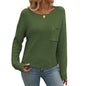 Women's Round Neck Pocket Decorative Top Long Sleeve Sweater