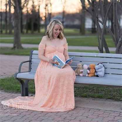Lace Maternity Maxi Dress with Flutter Sleeves
