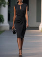 Women's Retro Elegant Cross Pure Color And Knotted Round Neck Hollow Dress