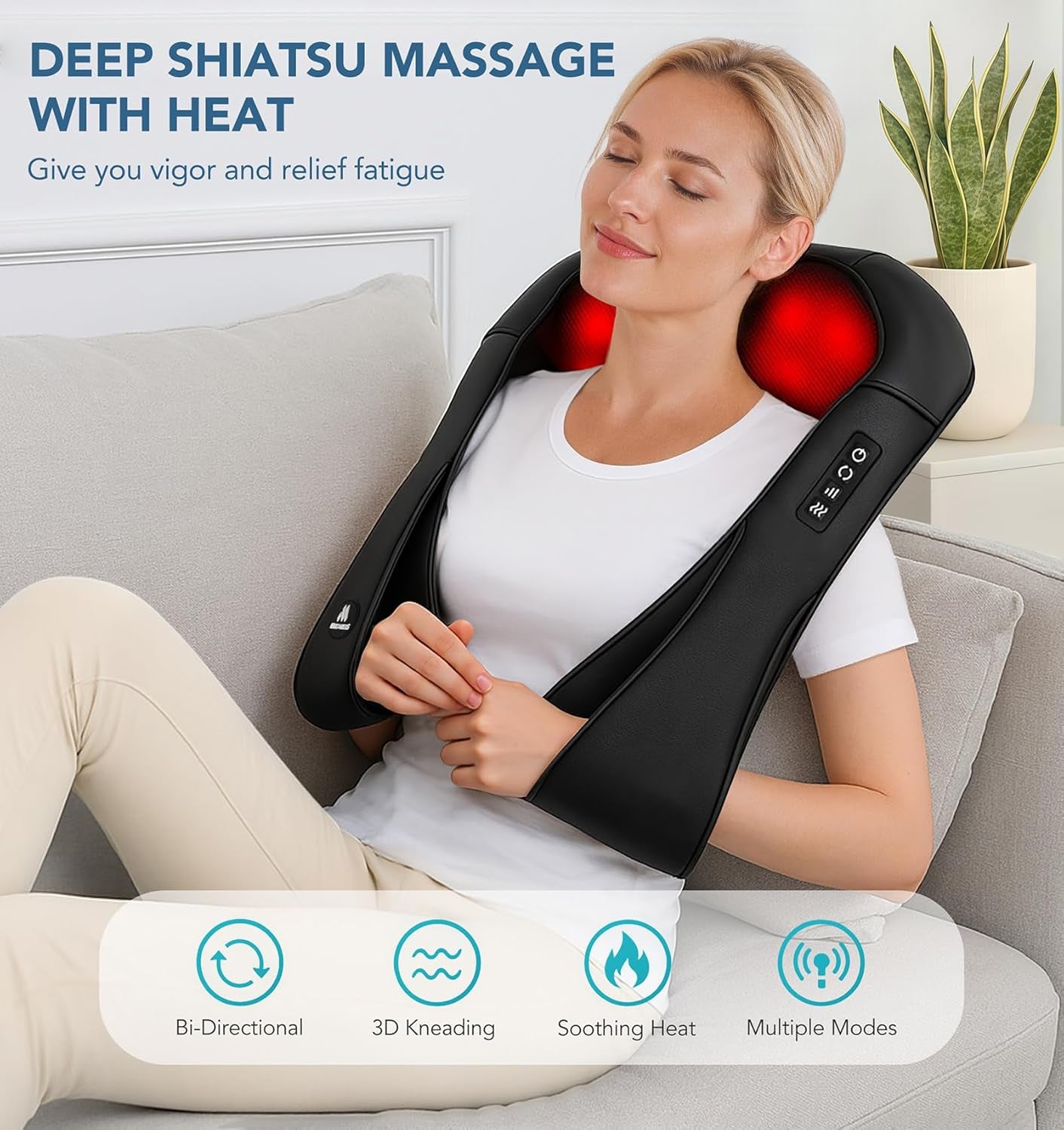Christmas Neck Massager for Pain Relief Deep Tissue with Heat - Shiatsu Back and Shoulder Massage, Relax Gifts for Women/Men/Dad/Mom/Her/Him/Mothers Day/Fathers Gifts, Plug-In Use for Home Office Car