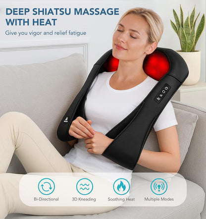 Christmas Neck Massager for Pain Relief Deep Tissue with Heat - Shiatsu Back and Shoulder Massage, Relax Gifts for Women/Men/Dad/Mom/Her/Him/Mothers Day/Fathers Gifts, Plug-In Use for Home Office Car