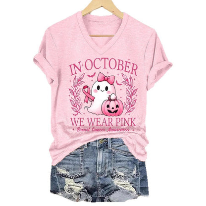Women's Fashion Printed Casual Colored Cotton V-neck Short Sleeve