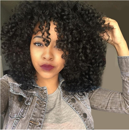 Short Efro Kinky Curly Hair Wigs with Bangs,For Black Women’s, Fluffy Glueless Wigs Wear And Go Synthetic Full Machine Wigs For Daily Wear