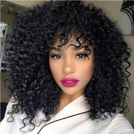 Short Efro Kinky Curly Hair Wigs with Bangs,For Black Women’s, Fluffy Glueless Wigs Wear And Go Synthetic Full Machine Wigs For Daily Wear
