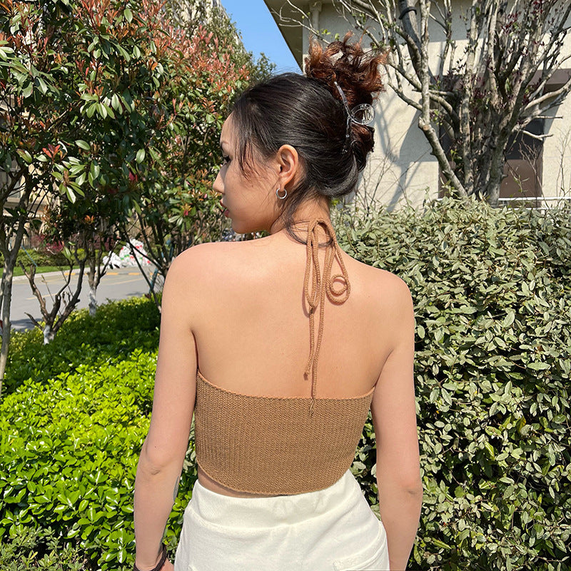 Knitted Sexy Sling Short Top Women's Sleeveless