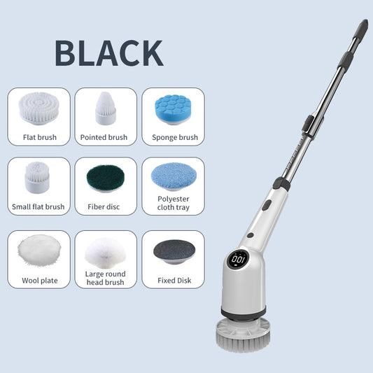 Electric Spin Scrubber - 9 Replacement Brush Heads, 3 Adjustable Sizes, 8000mAh Battery, Dual Speeds,Lightweight USB Handheld Design For Home Cleaning