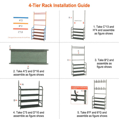 Entryway Coat Hat Rack Shoe Storage Shelf 5 Tier Shoe Rack Freestanding Hall Tree Garment Hanger Stand Clothes Shoe Organizer Combo