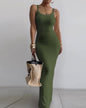 Women's White Suspender Slim Fit Skinny Long Dress