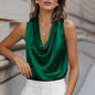 Silk-like Draped Pleated Sleeveless Top