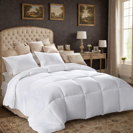 Queen Comforter All Season Breathable White Comforter Soft 4D Spiral Fiber Quilted Down Alternative Duvet Insert with Corner Tabs Luxury Hotel Style (88"x88") Down Quilt Breathable And Warm,  White Plaid
