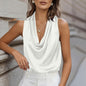 Silk-like Draped Pleated Sleeveless Top