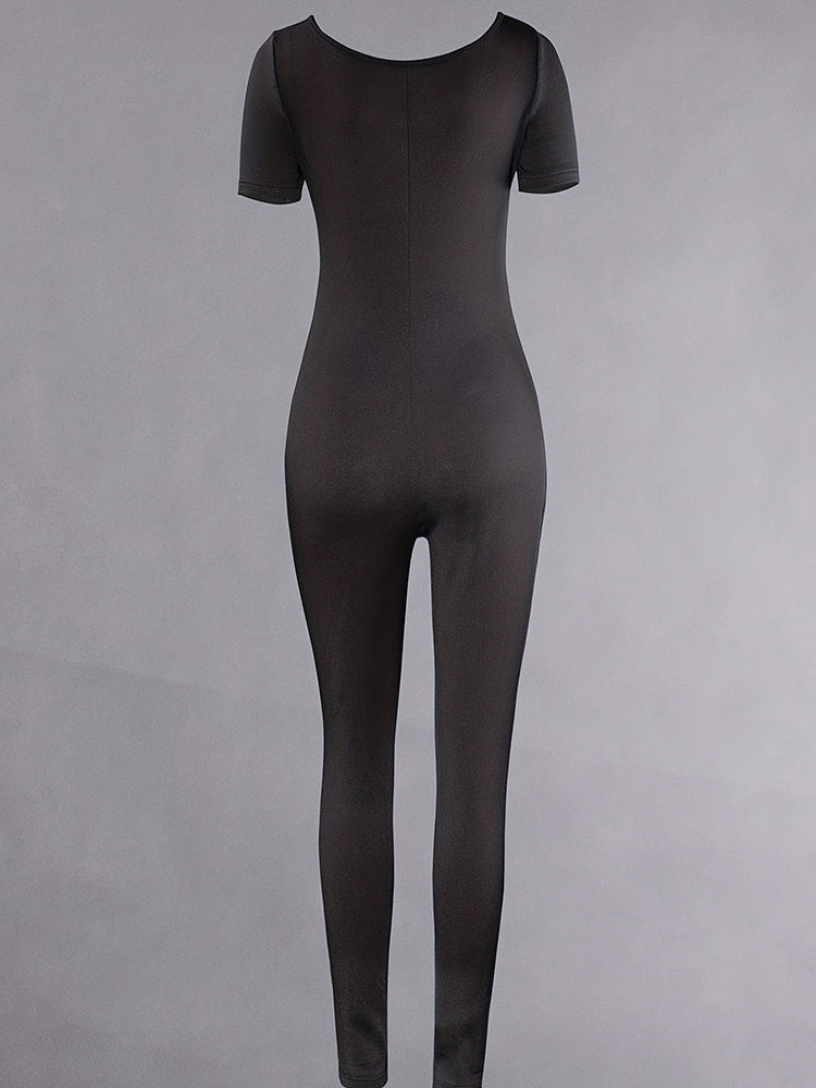 Hot Girl Tight Short Sleeve Rompers Slim Fit Hip Raise Trousers Fashion Casual Jumpsuit