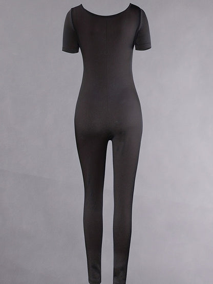 Hot Girl Tight Short Sleeve Rompers Slim Fit Hip Raise Trousers Fashion Casual Jumpsuit