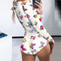 Printed Long-sleeved Pajamas Deep V Nightclub Tight Sexy Jumpsuit