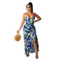 Sexy Sling Dress Irregular Printed Long Skirt