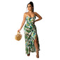 Sexy Sling Dress Irregular Printed Long Skirt