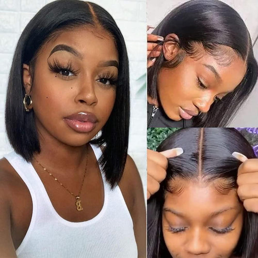 4X4 Bob Wig Human Hair Straight Bob Lace closure Wigs Human Hair Lace Front Wigs 80% Density