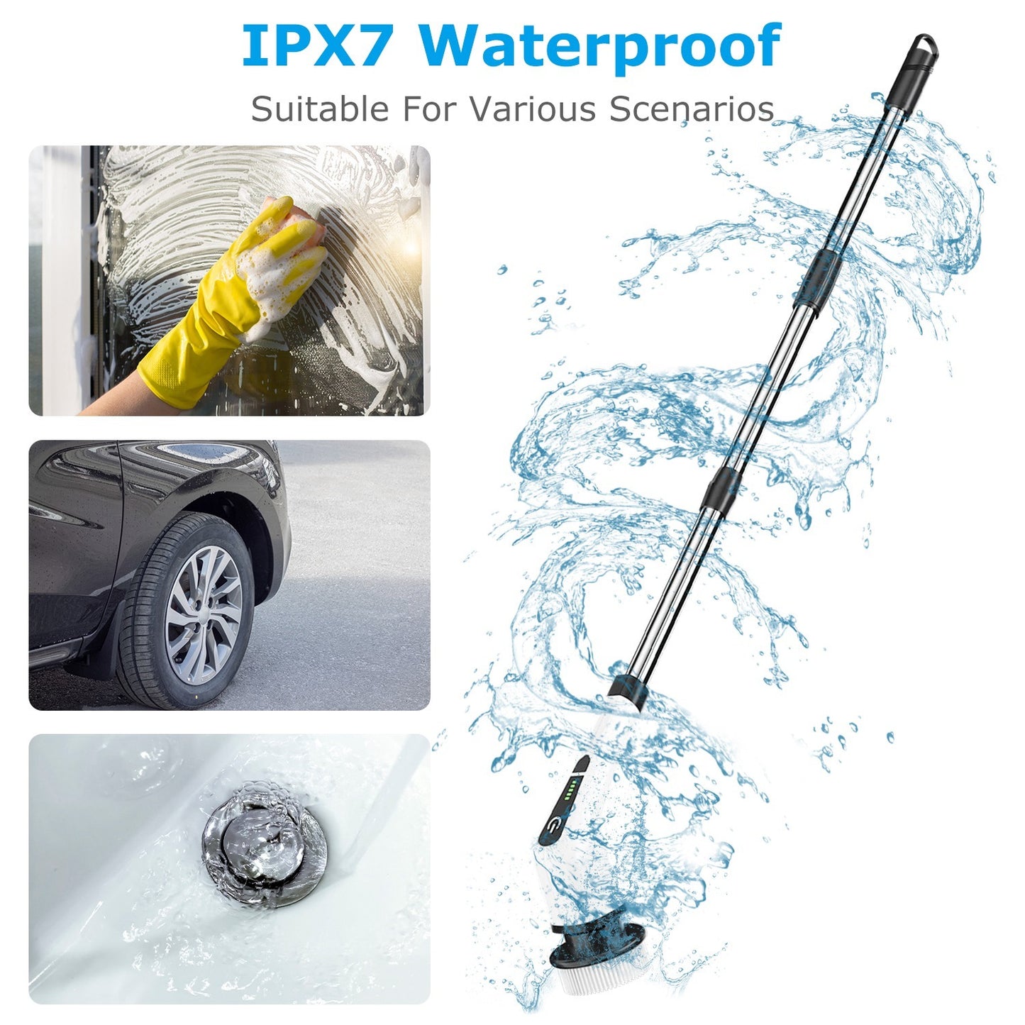 1Pc Electric Spin Scrubber Cordless Rechargeable Telescopic Cleaning Brush 8 Replaceable Heads 2 Speed Adjustable Extension Arm Bathroom Tub Tile Floor